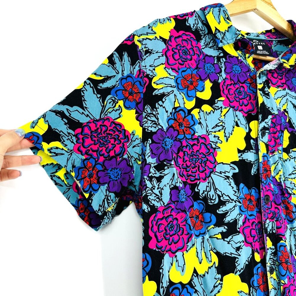 Empyre Mens Floral Multicolored Short Sleeve Collared Button Down Shirt Size L - Picture 6 of 11